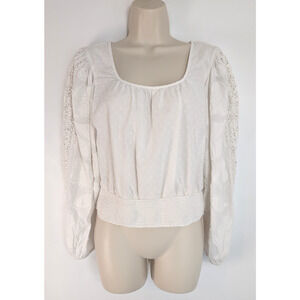 Maeve Womens Sinead Lace Peasant Top Sheer Sz M Boho Floral Peasant